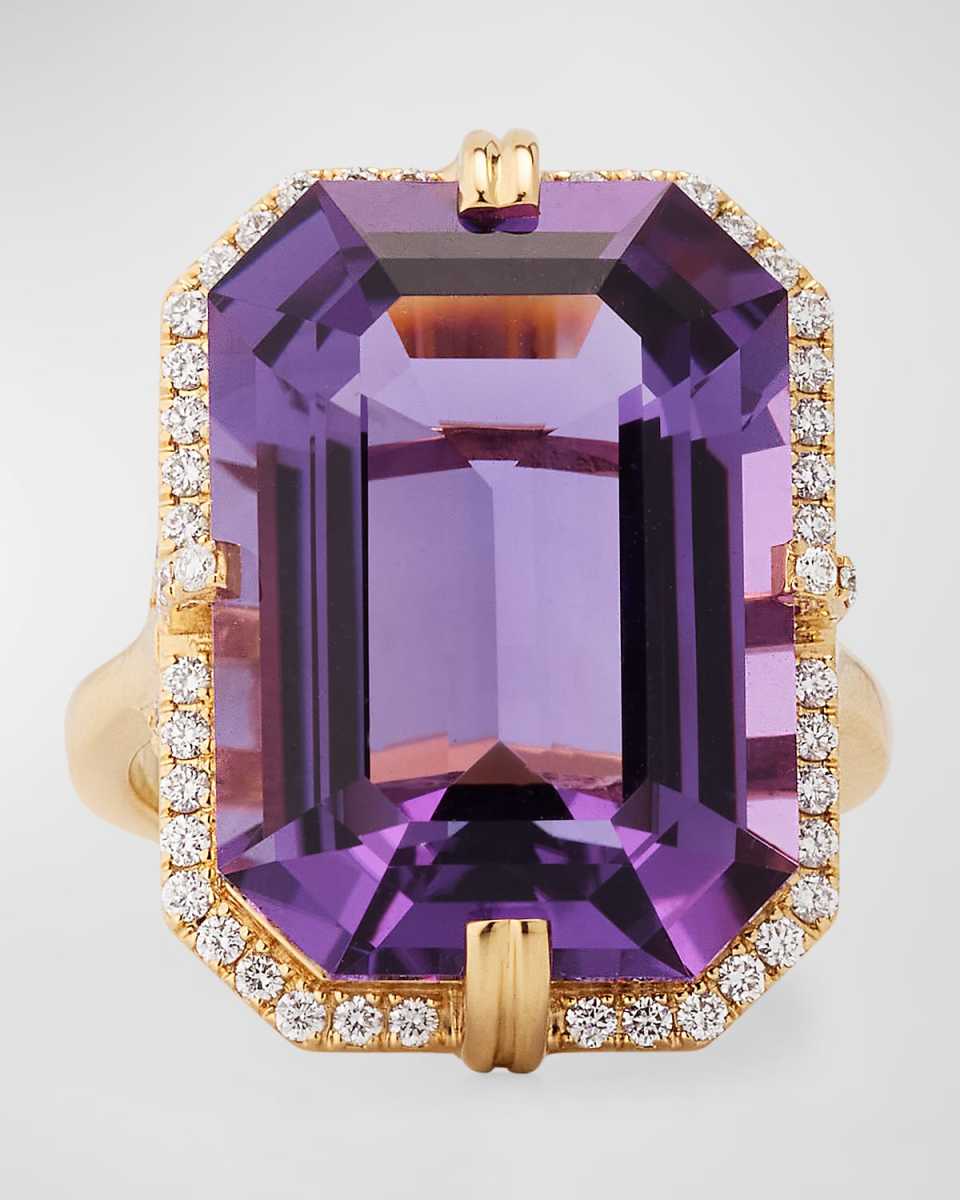 Gossip Emerald-Cut Amethyst Statement Ring with Diamonds