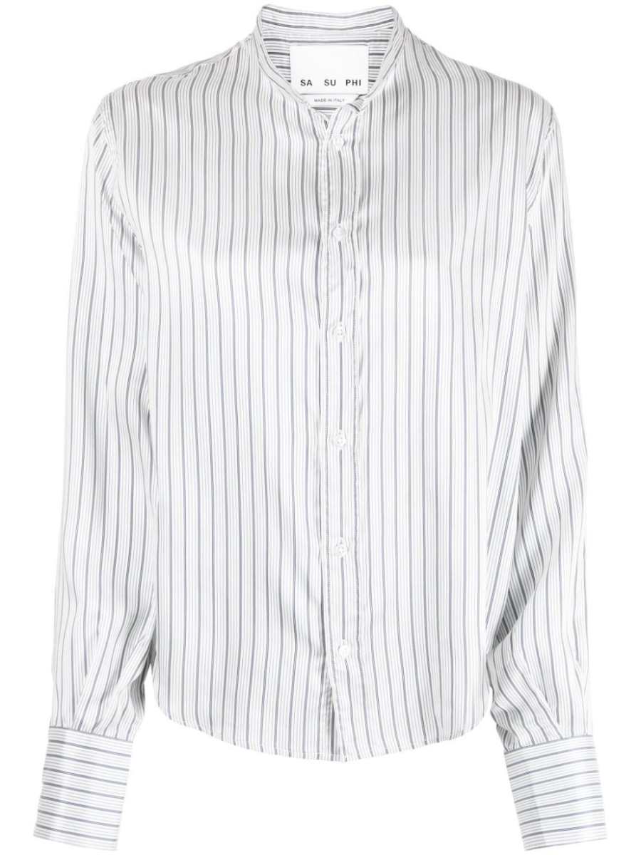 striped long-sleeve silk shirt