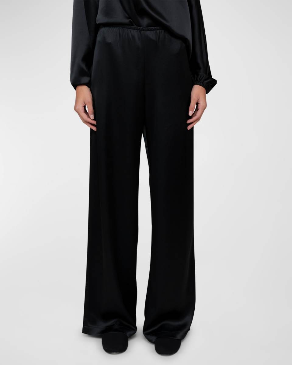 Barb Satin Wide-Leg Pull-On Pants