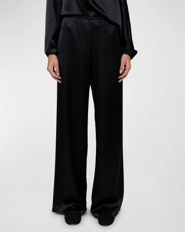 Barb Satin Wide-Leg Pull-On Pants