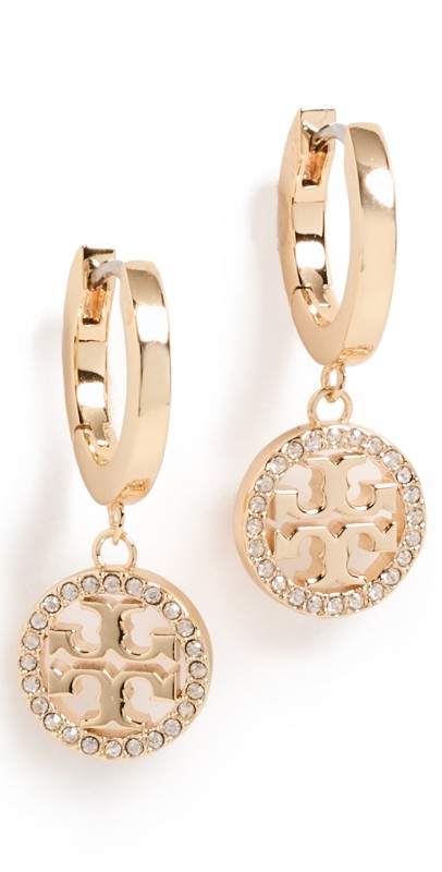Tory Burch Miller Pave Huggie Hoop Earrings Tory Gold/Crystal