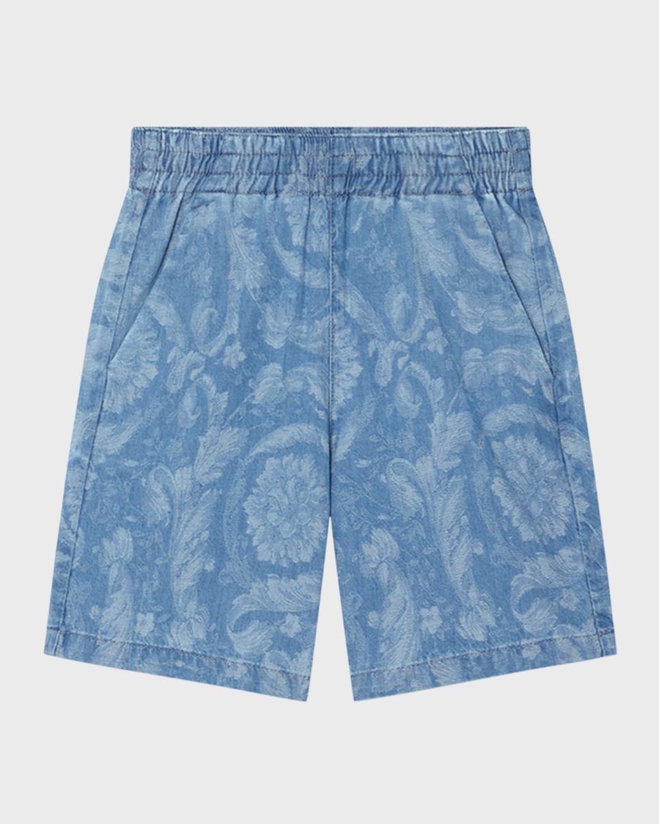 Boy's Chambray Barocco-Print Shorts, Size 8-