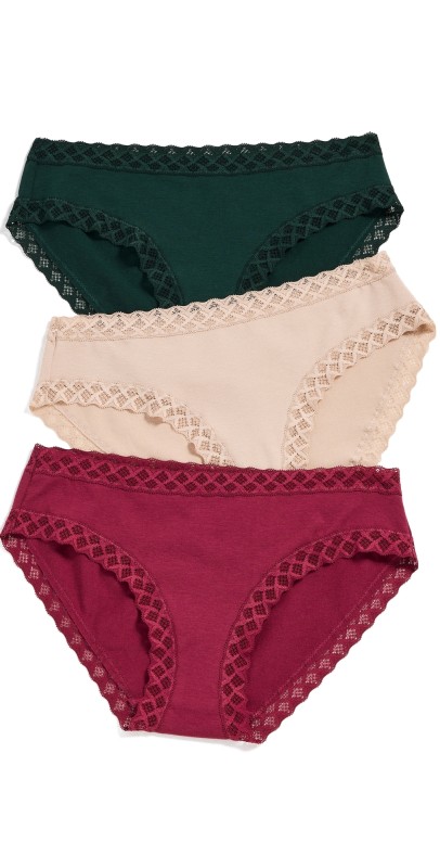 Natori Girl Briefs 3 Pack Dk Cherry/Dk Forest/Cafe
