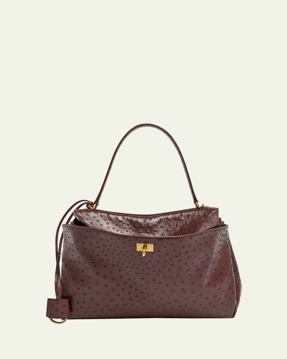 Rodeo Medium Ostrich-Embossed Top-Handle Bag