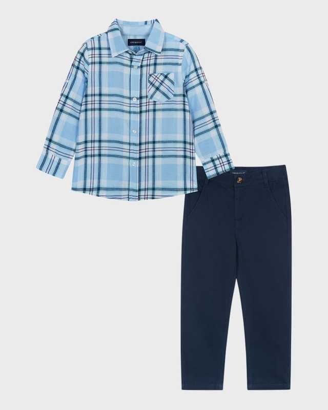 Boy's Button Down Shirt W/ Bow Tie And Trousers Set, Size 2-7