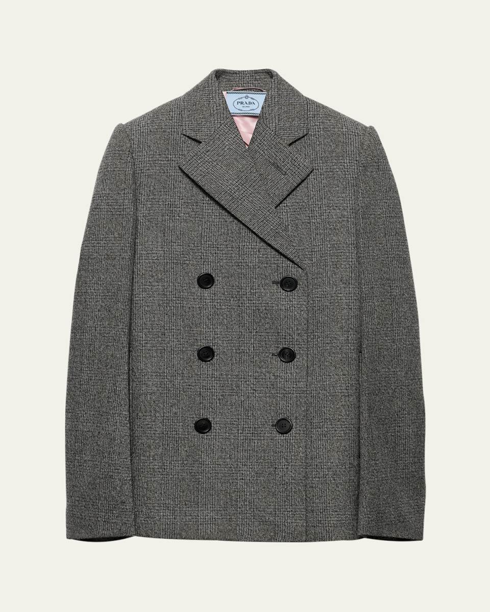 Prince of Wales Checked Double-Breasted Jacket with Contrast Back
