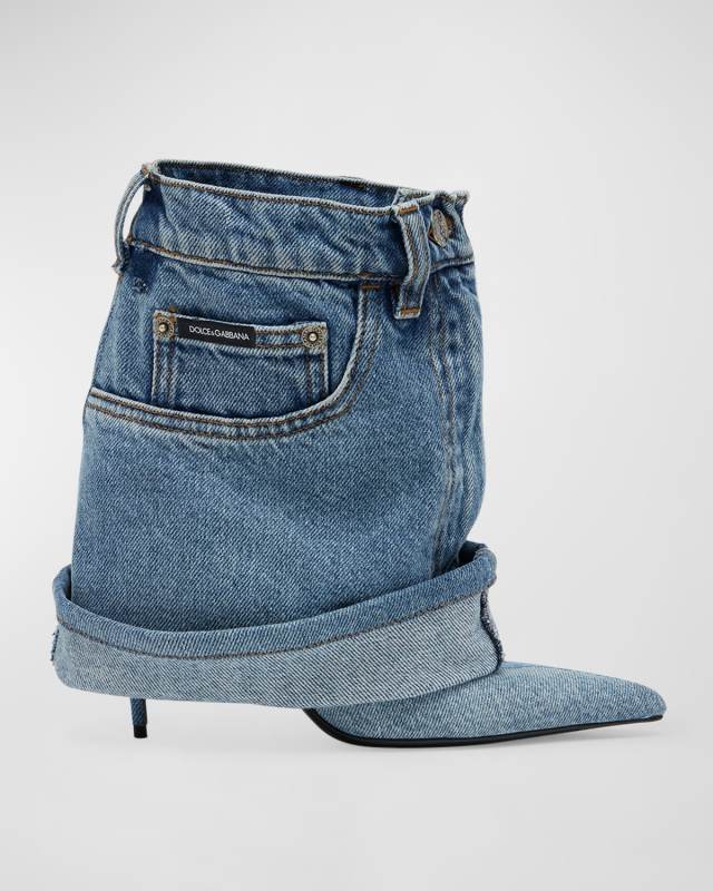 Denim Jean Stiletto Booties