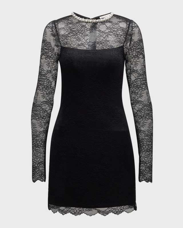 Delora Embellished Neck Lace Mini Dress
