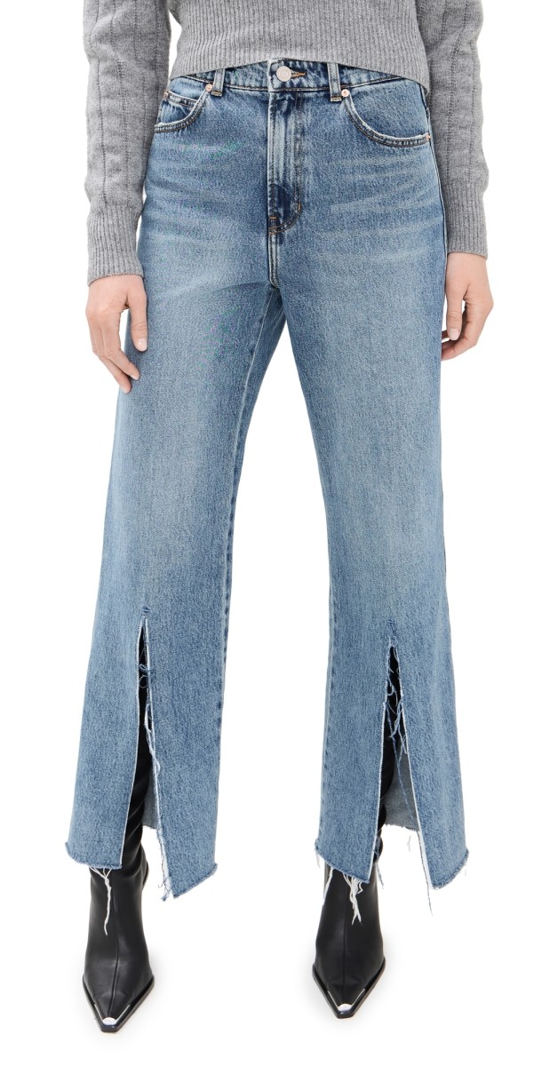 RECTO Isla Front Slit Medium Washed Denim Jeans Dusty Blue