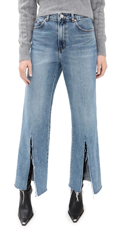 RECTO Isla Front Slit Medium Washed Denim Jeans Dusty Blue