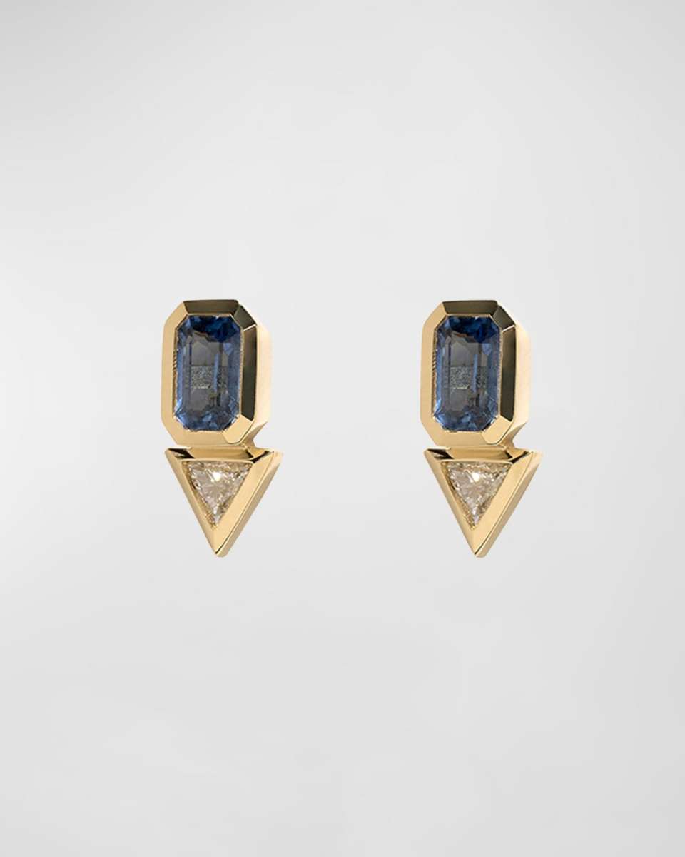 Sapphire & Trillion Diamond Stud Earrings