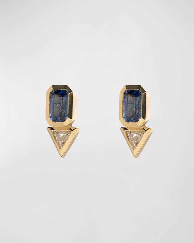 Sapphire & Trillion Diamond Stud Earrings