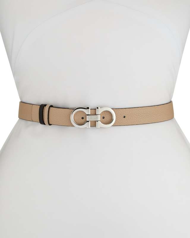 Gancini-Buckle Reversible Leather Belt