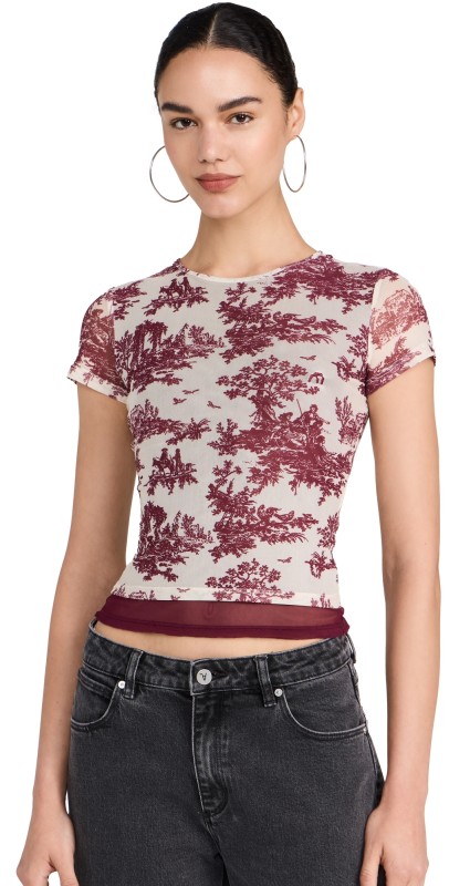 Miaou Mini Tee Maroon Toile