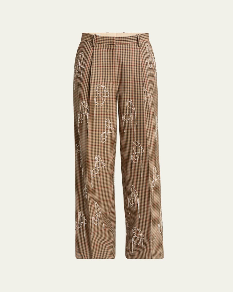 Porter Gingham Crystal Wide Leg Wool Pants