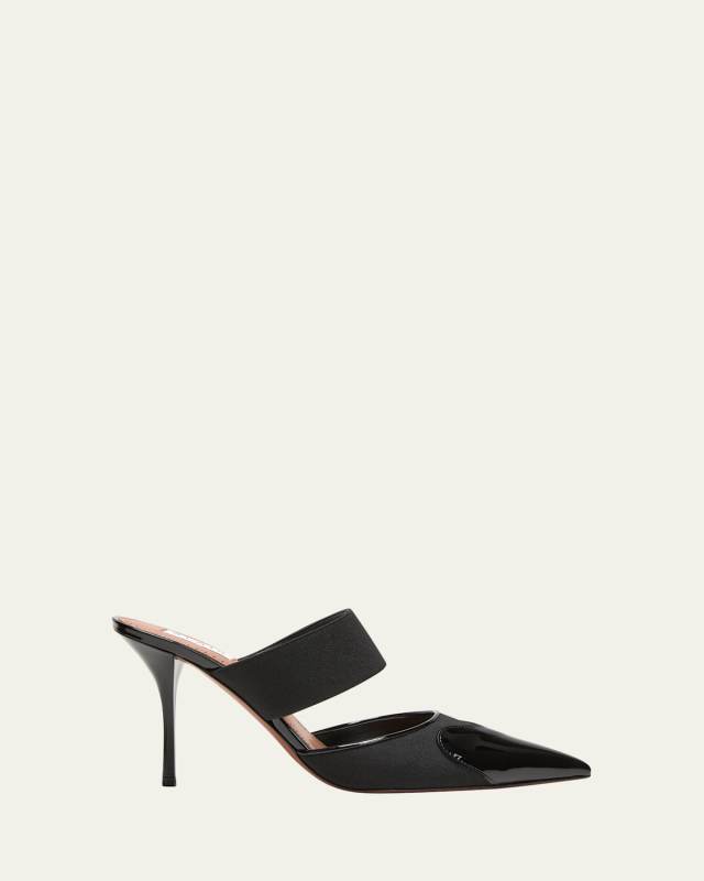 Patent Heart-Toe Stiletto Mules