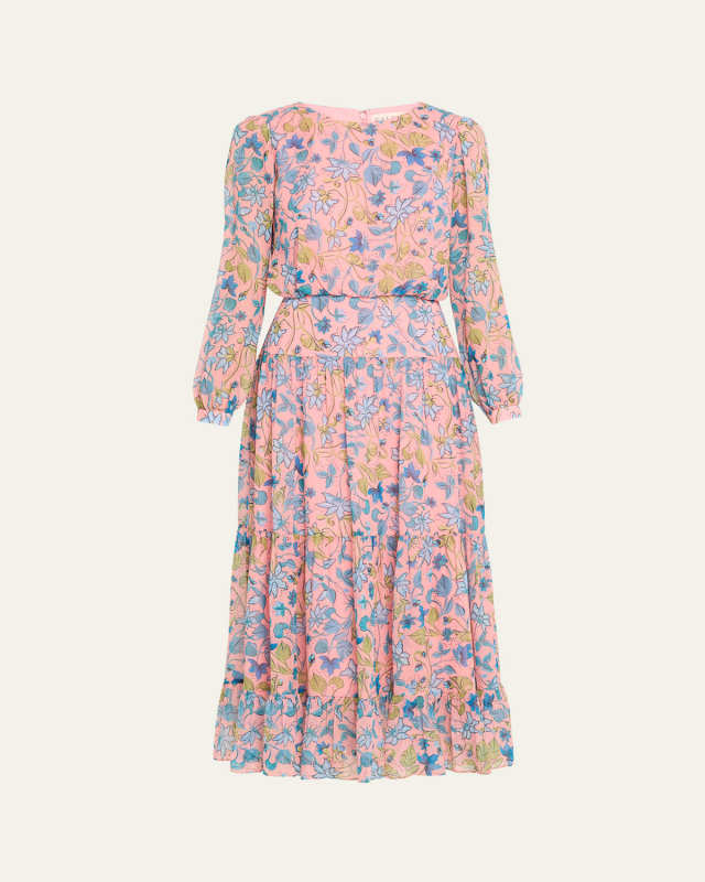 Isabel Silk Tiered Long-Sleeve Dress