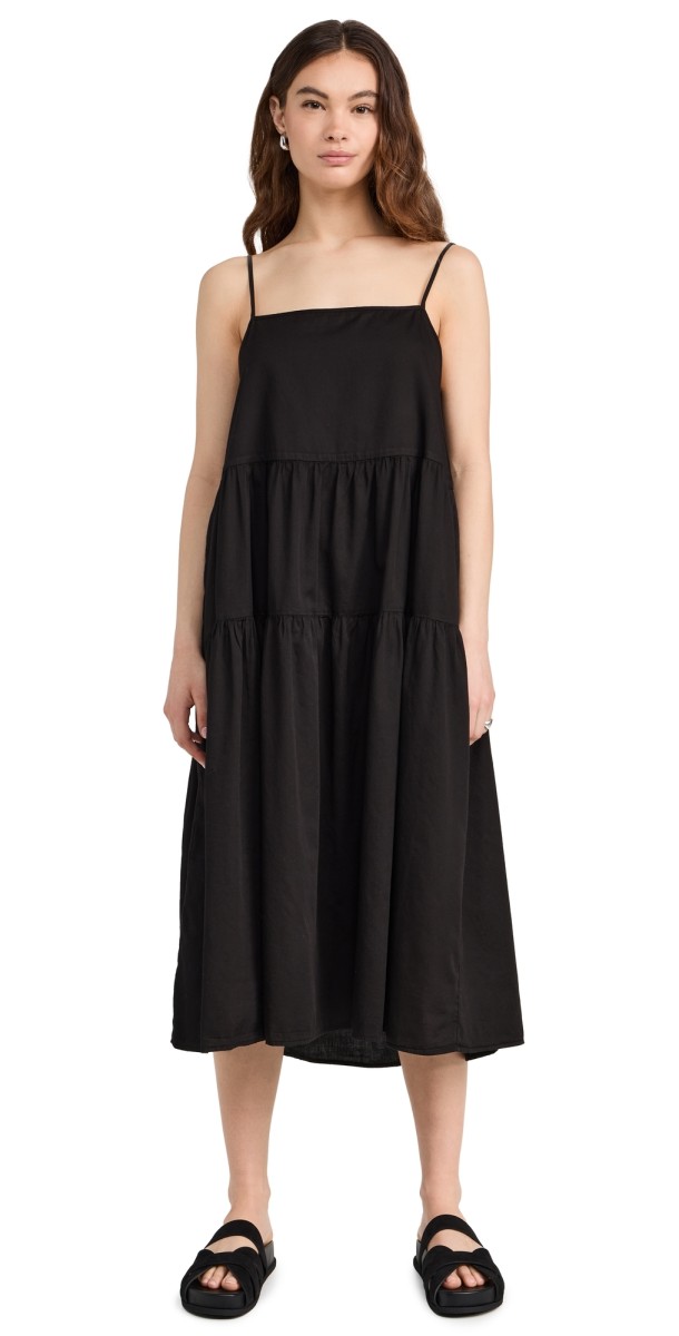Enza Costa Cool Cotton Strappy Tiered Dress Black