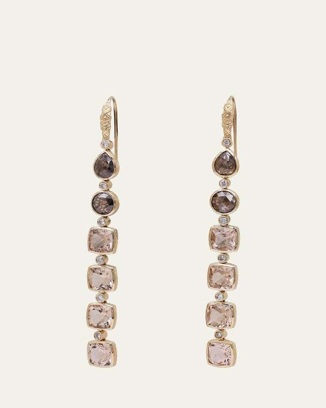 Cognac Diamond, Morganite and White Diamond Earrings in 18K Gold