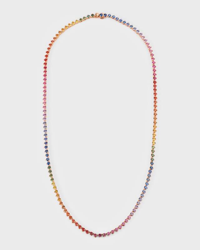 Rainbow 18K Rose Gold Sapphire Tennis Necklace
