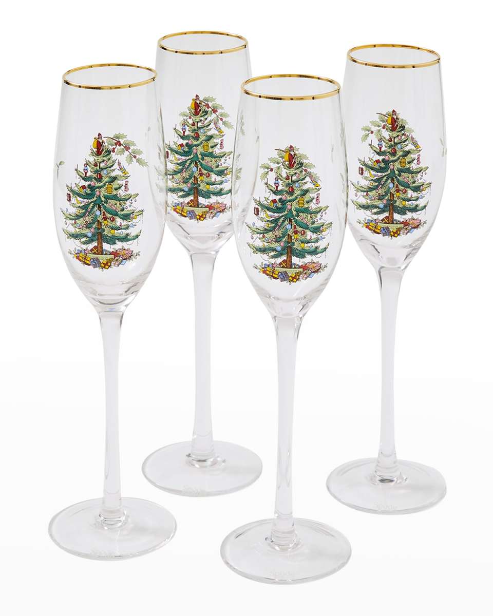 Christmas Tree Champagne Flutes, Set of 4