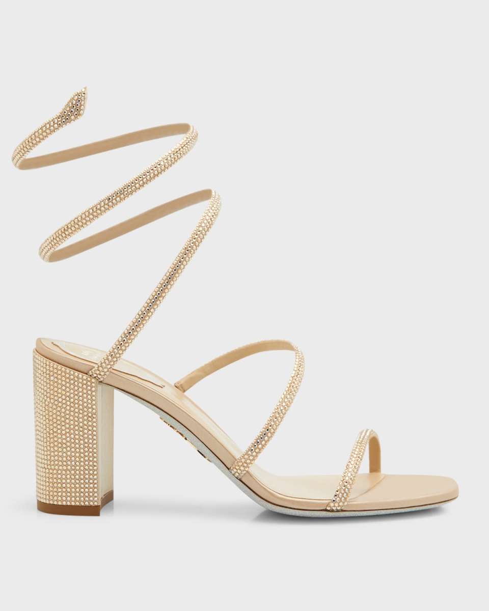 Snake Ankle-Wrap Block-Heel Sandals
