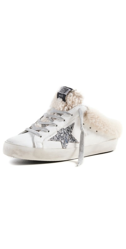 Golden Goose Super-Star Sabot Leather Upper Glitter Sneakers White/Silver/Beige