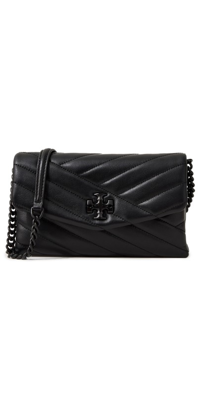 Tory Burch Kira Chevron Powder Coated Chain Wallet Black