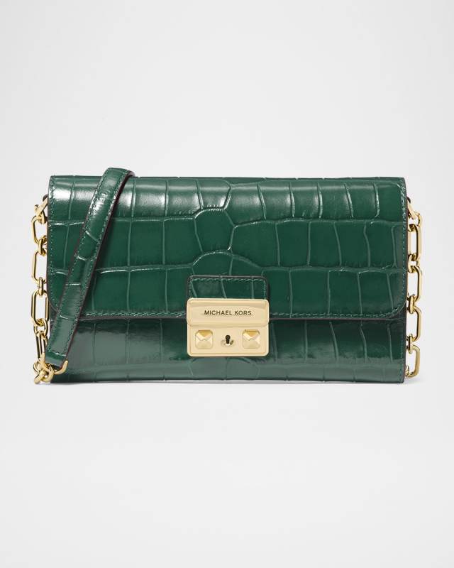 Tribeca Large Croc-Embossed Wallet on Chain