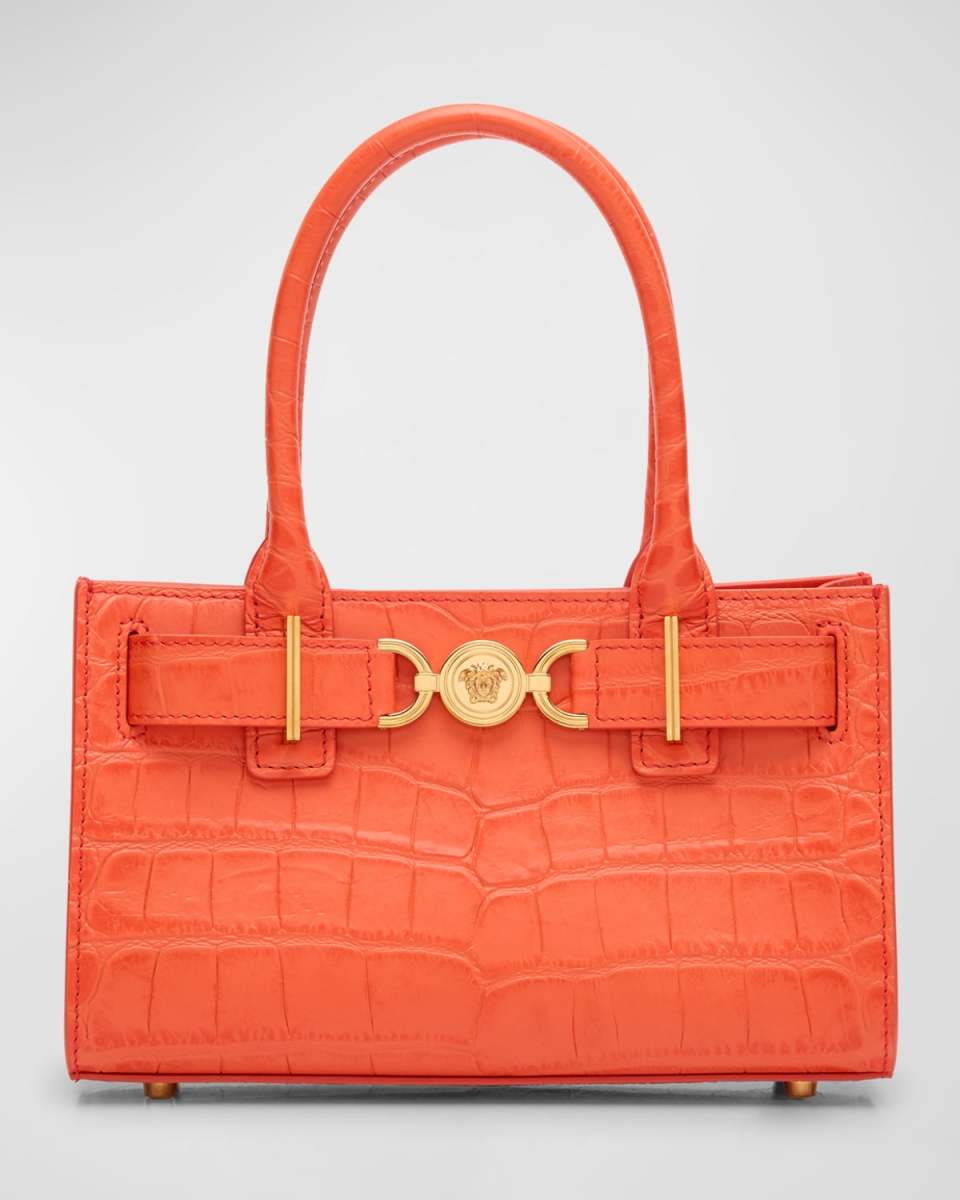 Medusa 95 Small Croc-Embossed Top-Handle Bag