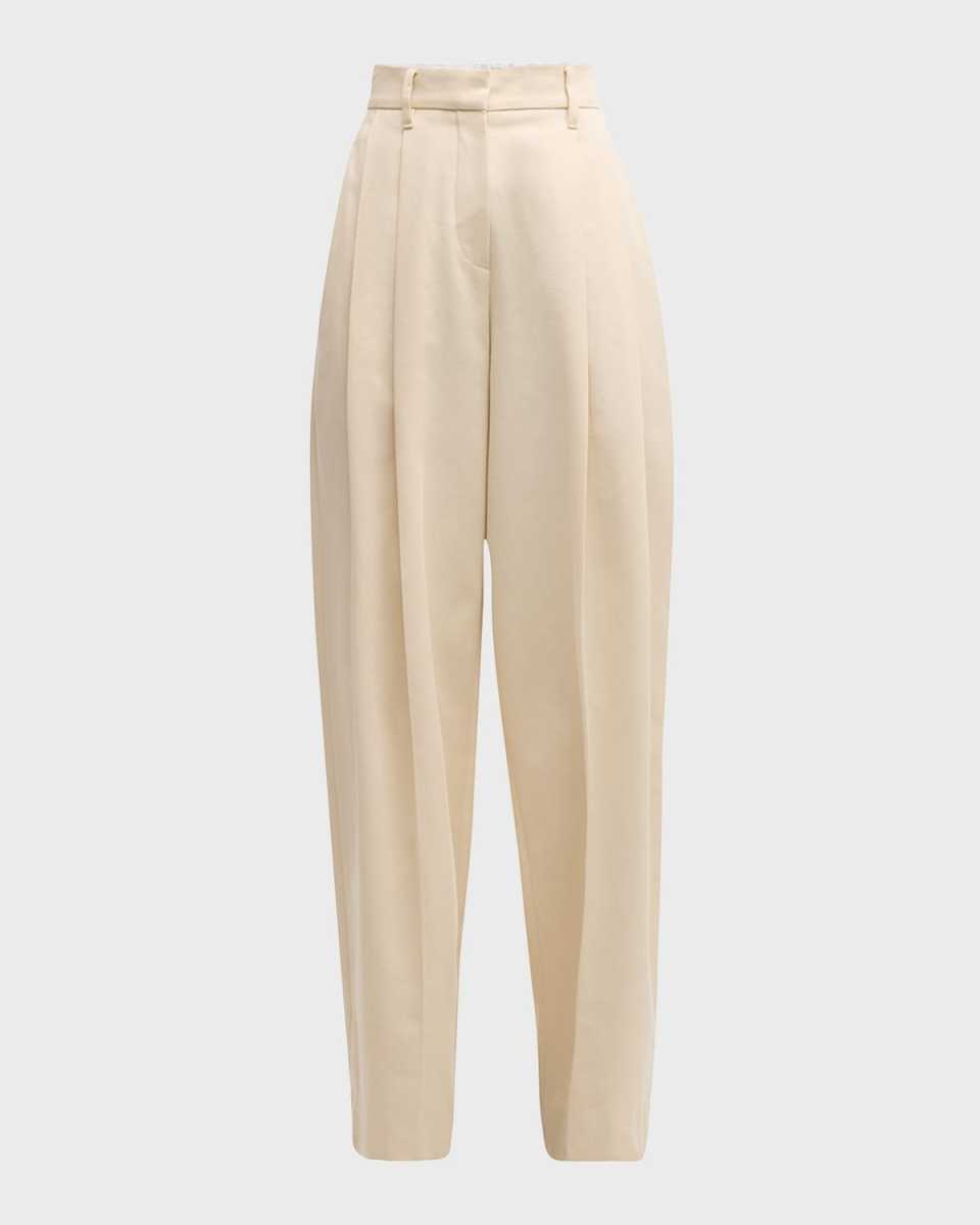 High-Rise Pleated Cotton-Twill Straight-Leg Trousers