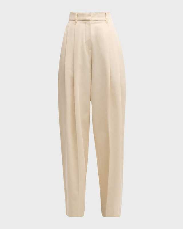 High-Rise Pleated Cotton-Twill Straight-Leg Trousers