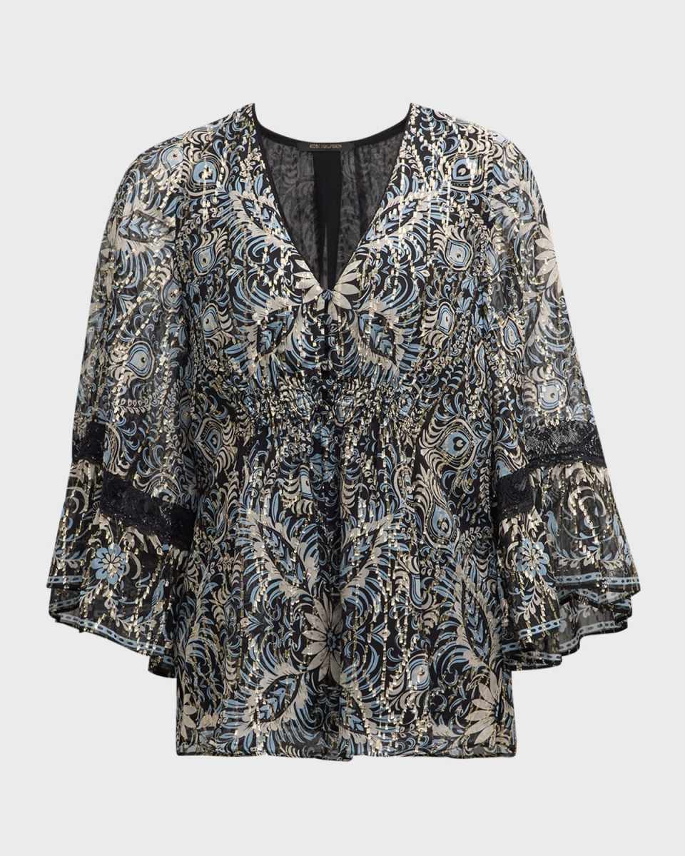 Ele Floral-Print Metallic Fleck Blous
