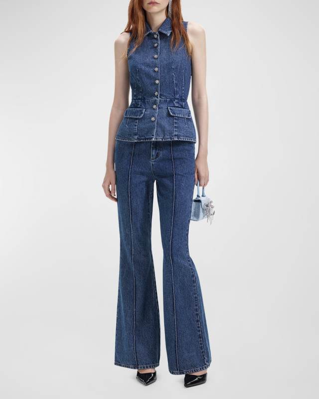 Sleeveless Flared Denim Jumpsuit