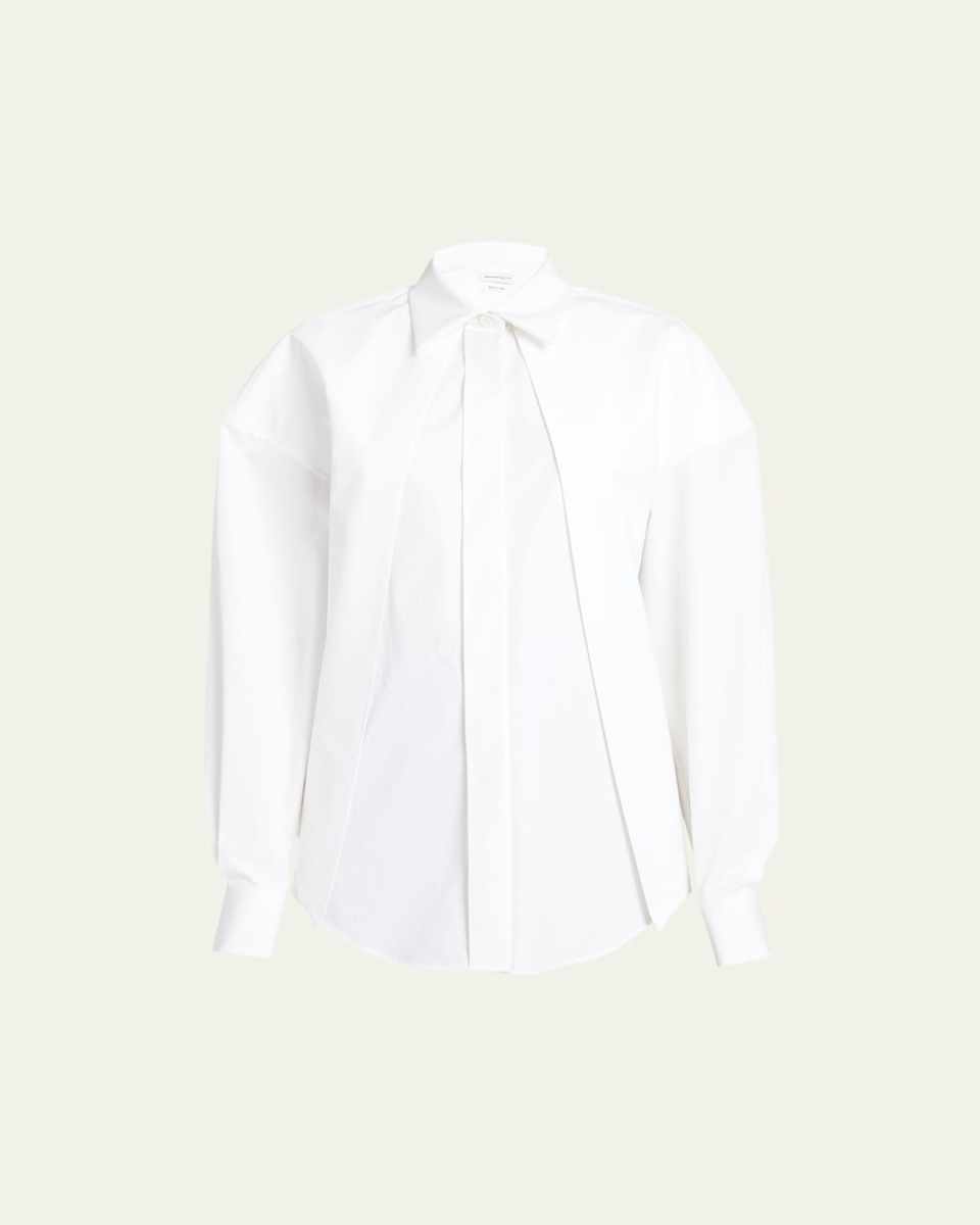 Foldover Poplin Button Down Blouse