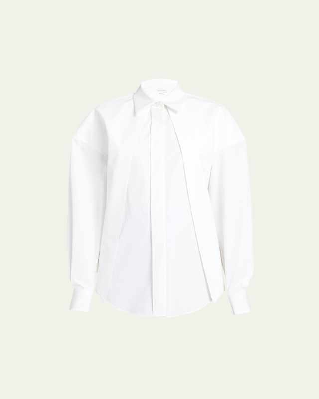 Foldover Poplin Button Down Blouse