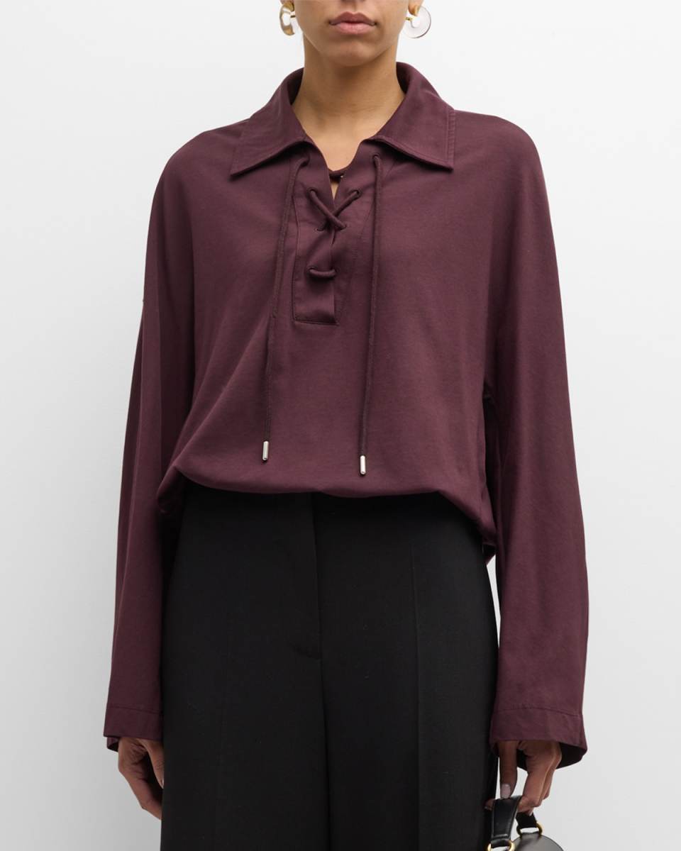 Heels Lace-Up Knit Polo Sweater