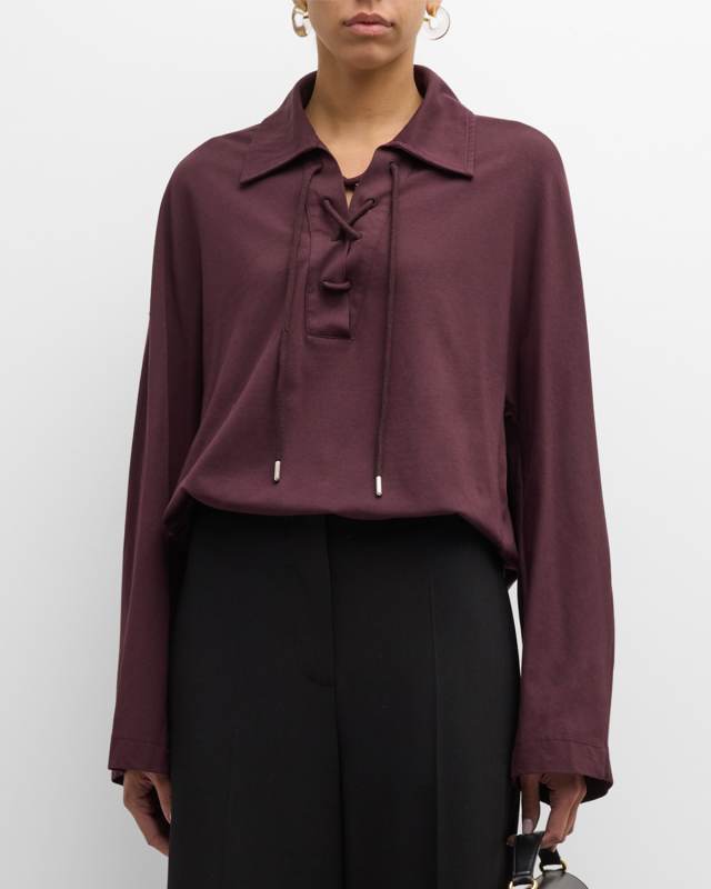 Heels Lace-Up Knit Polo Sweater