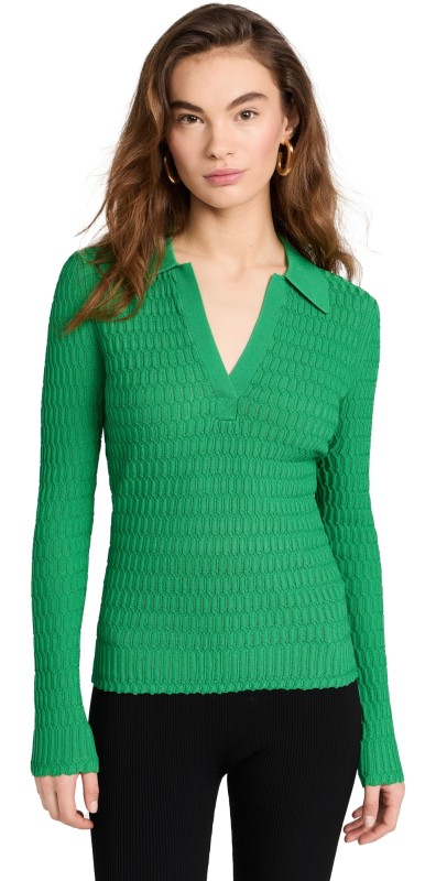 3.1 Phillip Lim Honeycombtitch Viscose Polo Grass