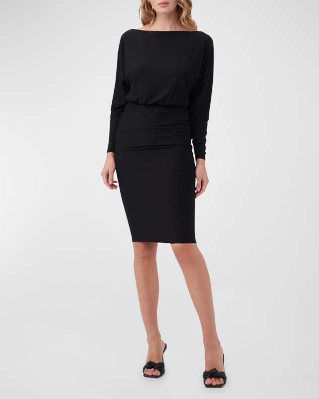 Swizzle Stick Bodycon Blouson Midi Dress