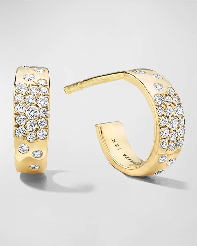 Huggie Hoop Earrings in 18K Gold with Diamonds
