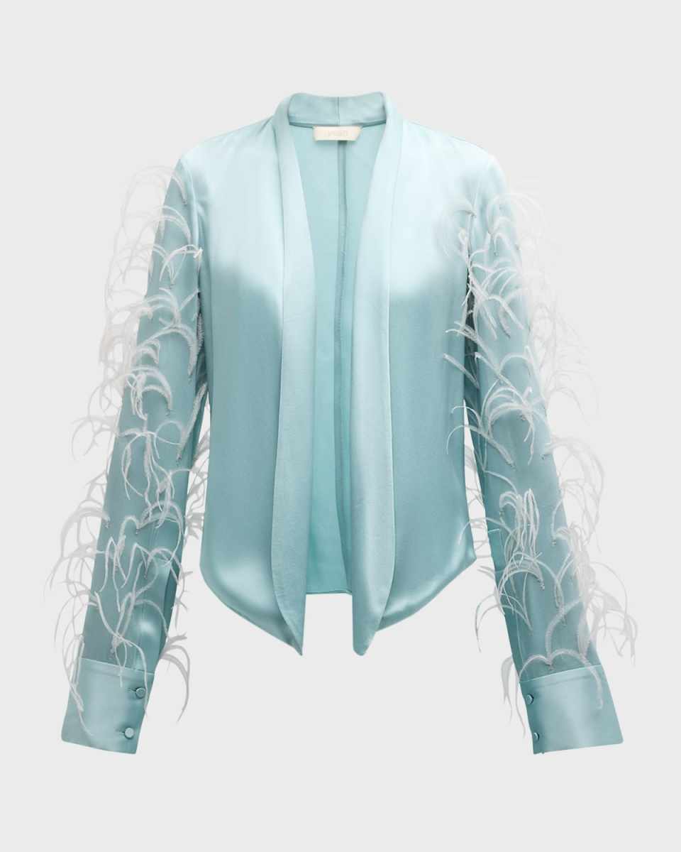 Feather-Trim Soft Doubleface Satin Open Blaz