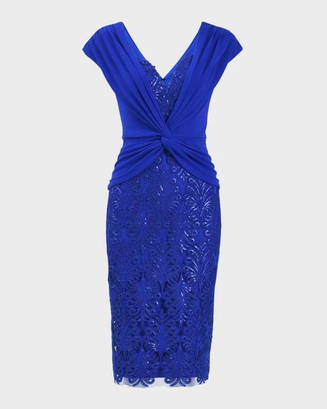Pleated Twist-Front Sequin Lace Dress