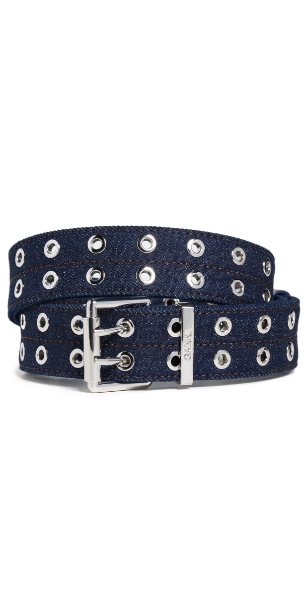 GANNI Double Eyelet Denim Belt Dark Navy