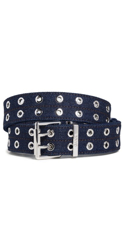 GANNI Double Eyelet Denim Belt Dark Navy