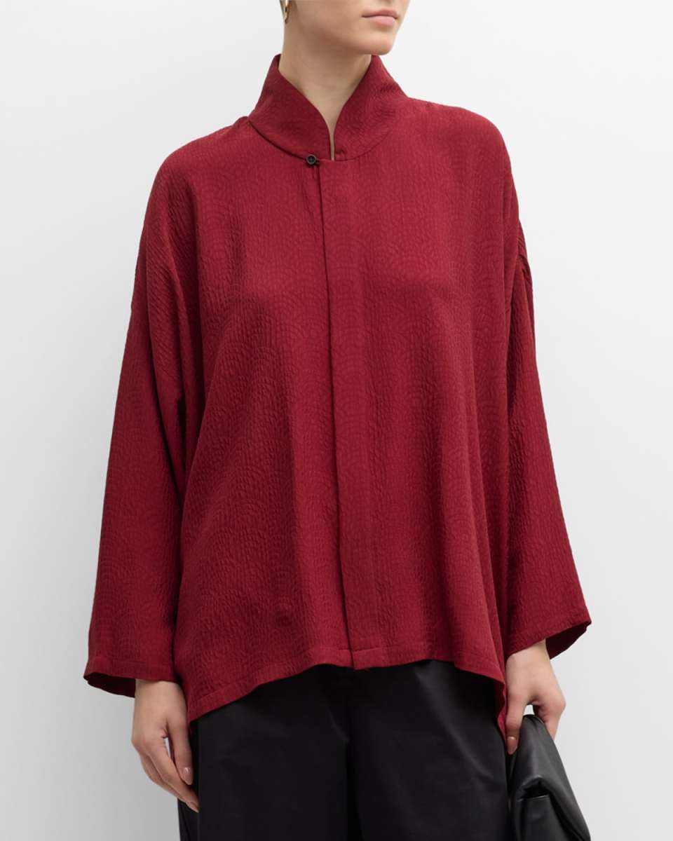Wide A-Line Shirt with Mandarin Collar (Mid-Plus)
