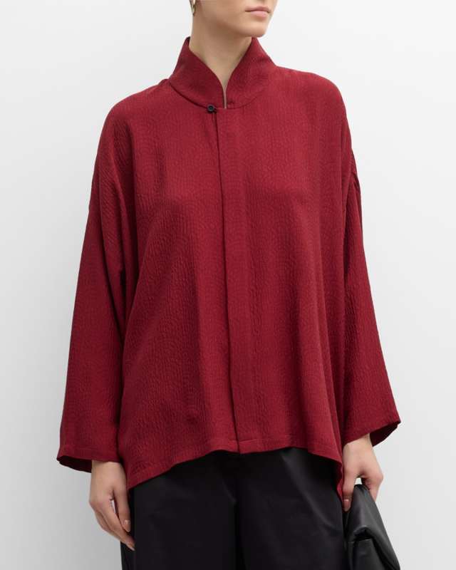 Wide A-Line Shirt with Mandarin Collar (Mid-Plus)