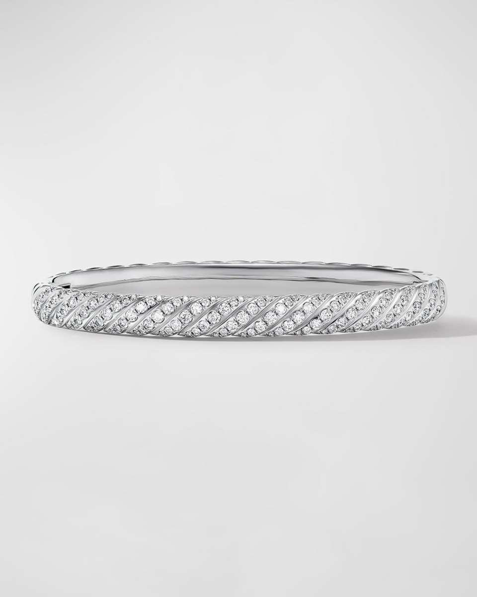 Sculpted Cable Bracelet with Diamonds in 18K White Gold, 6mm, Size M