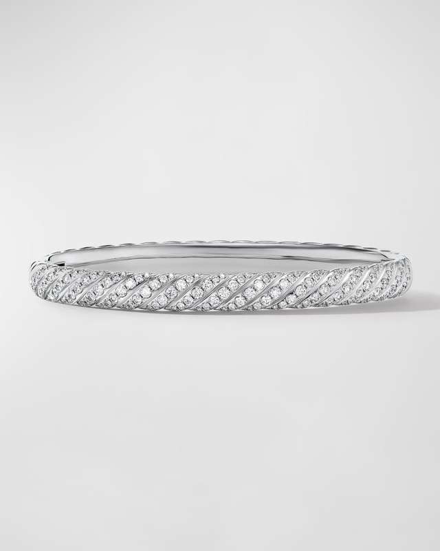 Sculpted Cable Bracelet with Diamonds in 18K White Gold, 6mm, Size M
