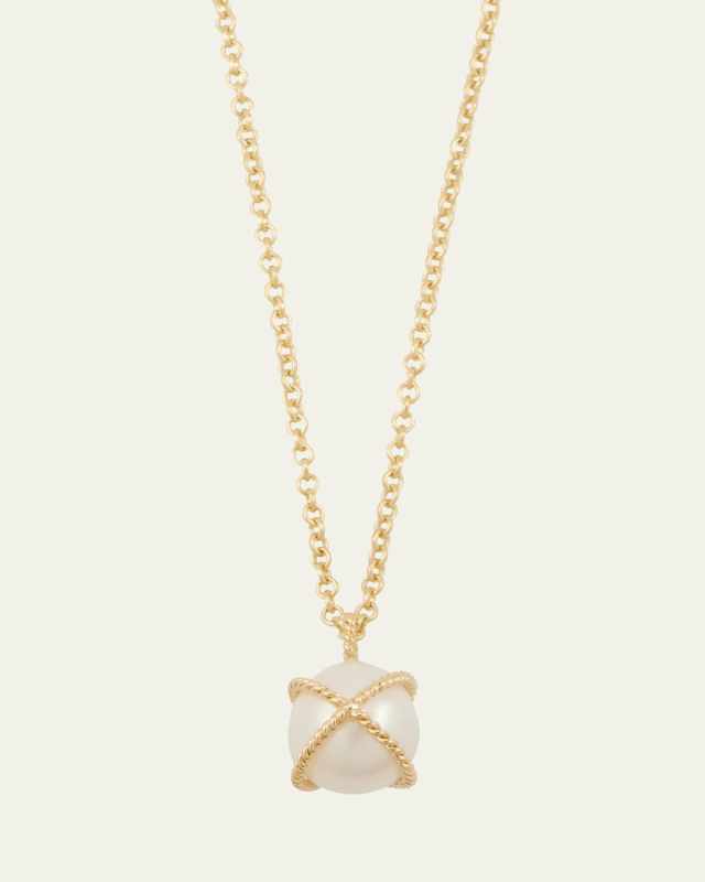 18K Yellow Gold Pearl Wrapped Pendant Necklace